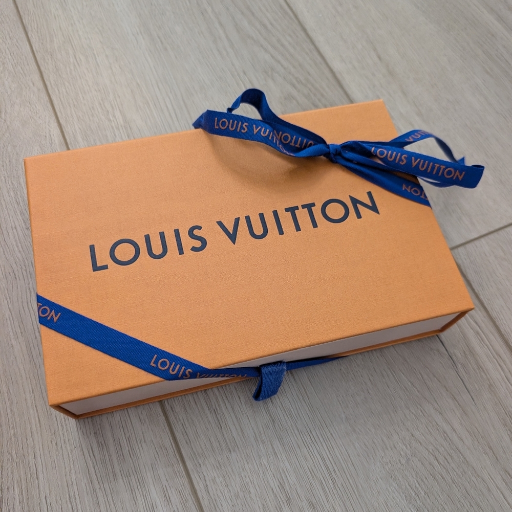 Louis Vuitton Orange Gift Box with Blue Ribbon Wallet Size Gift Box